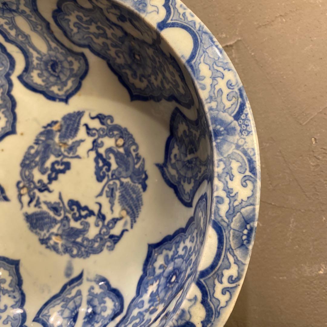 珍品 古伊万里 鳳凰大深鉢 隠れキリシタン 染め付け 26.5cm 骨董品