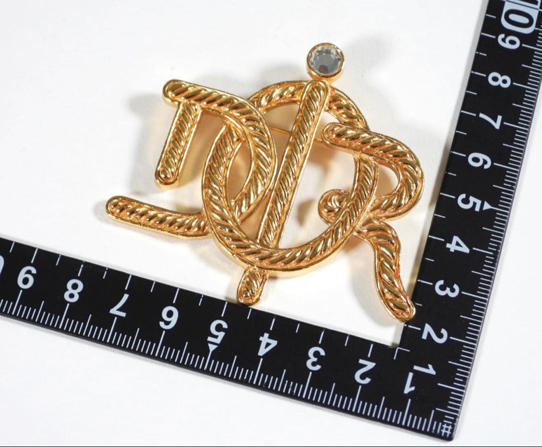 美品 DIOR ブローチ エンブレム ゴールド ラインストーン