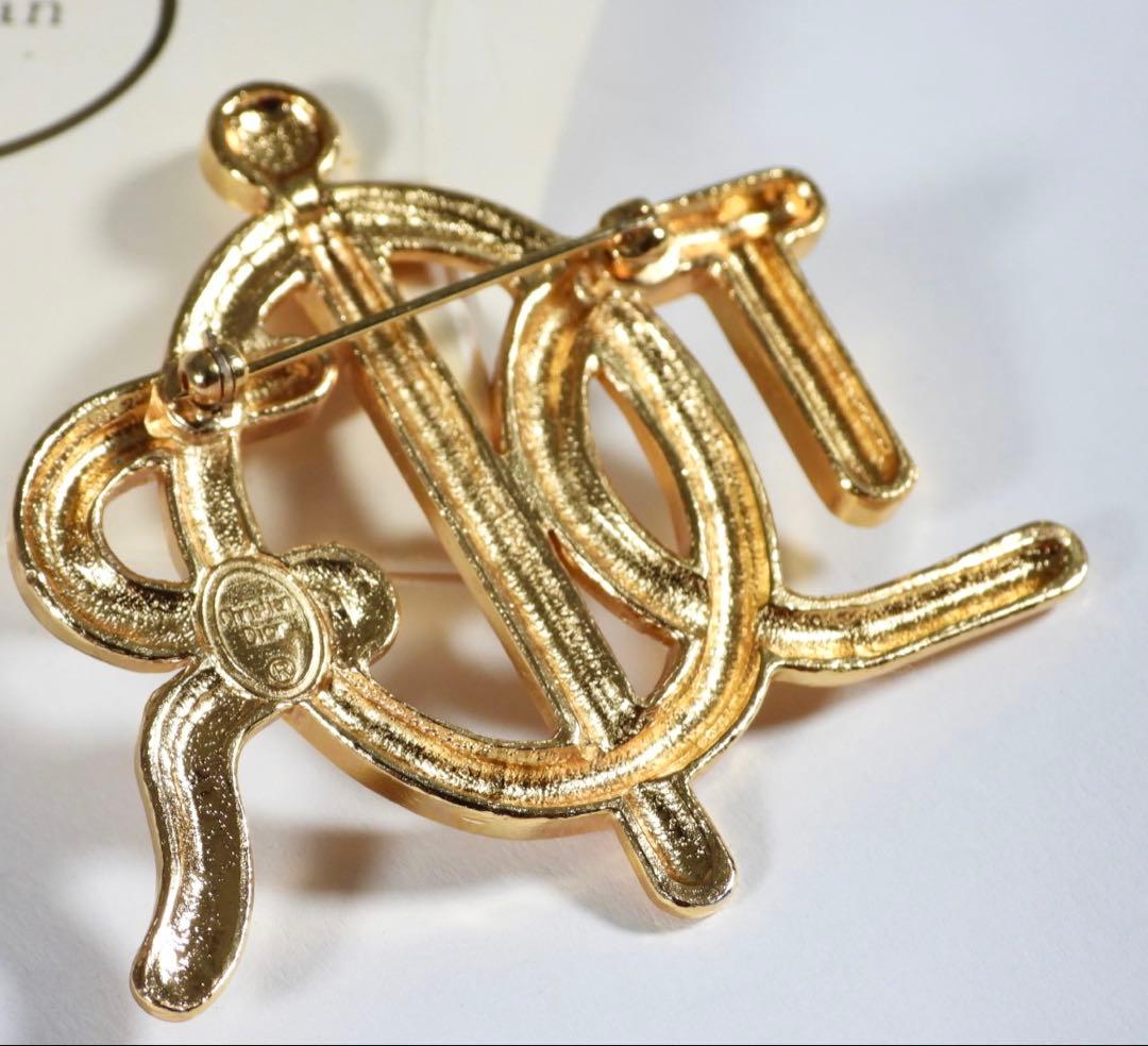 美品 DIOR ブローチ エンブレム ゴールド ラインストーン