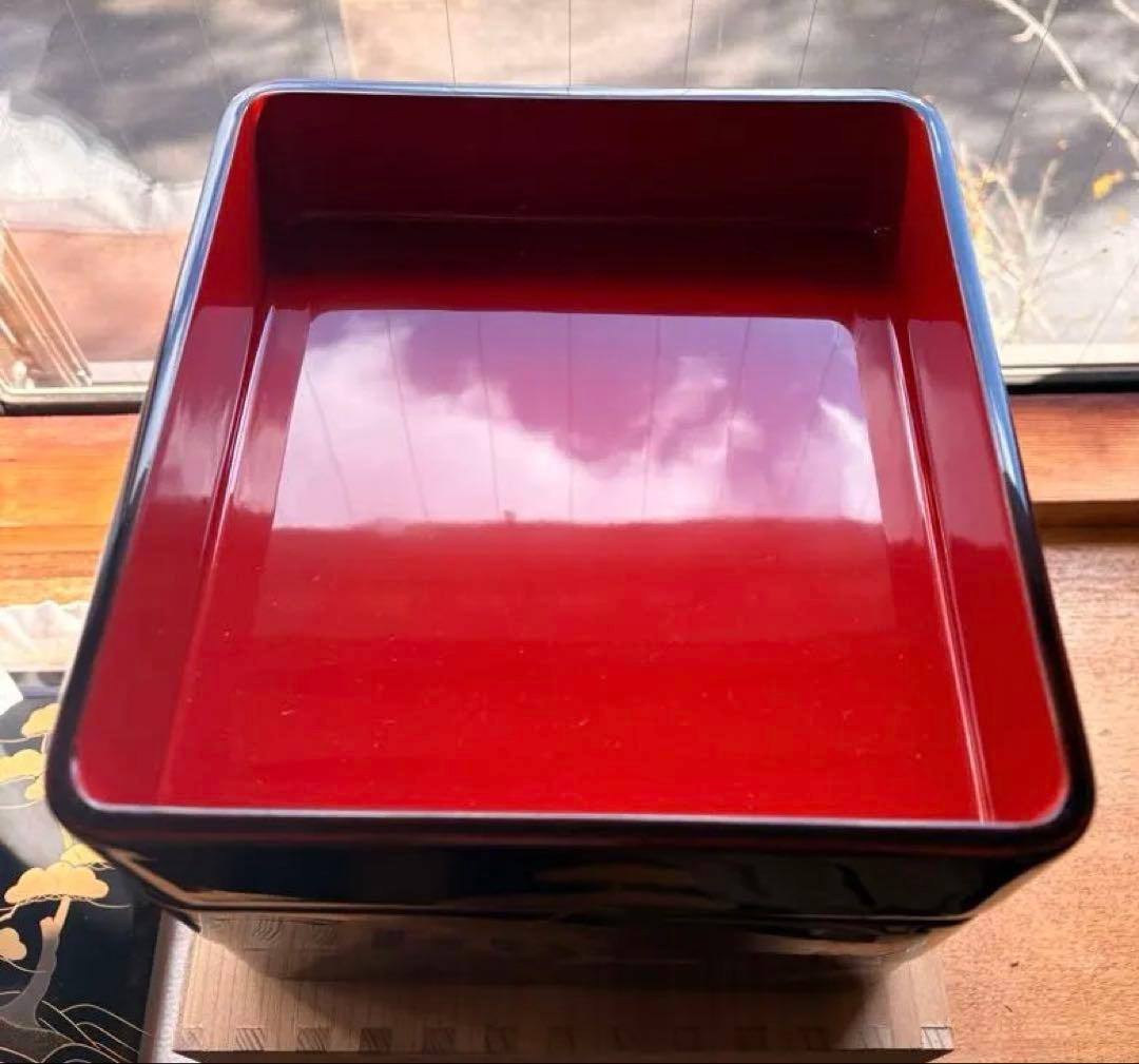 越前塗　重箱 初音　玉峰造　黒地3段　木箱入