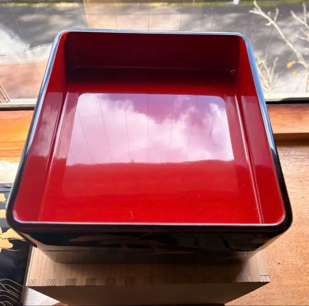 越前塗　重箱 初音　玉峰造　黒地3段　木箱入