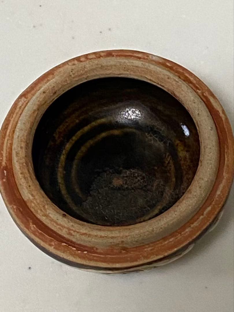 中国美術 磁州窯 白褐釉唐草文 柿香合 唐物 希 少品 古玩