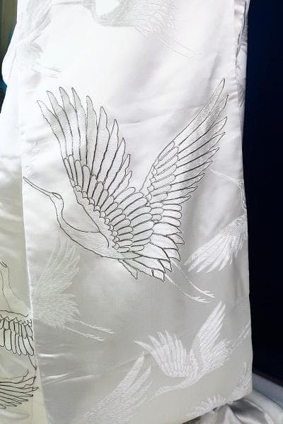 美品 白打掛け 掛け下 襦袢 掛下帯 筥迫セット ホワイト 飛鶴 刺繍 結婚式