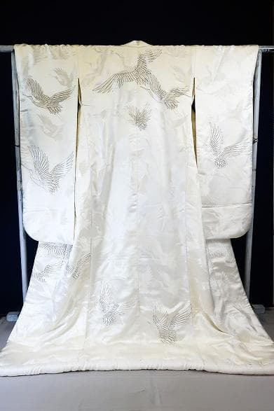 美品 白打掛け 掛け下 襦袢 掛下帯 筥迫セット ホワイト 飛鶴 刺繍 結婚式