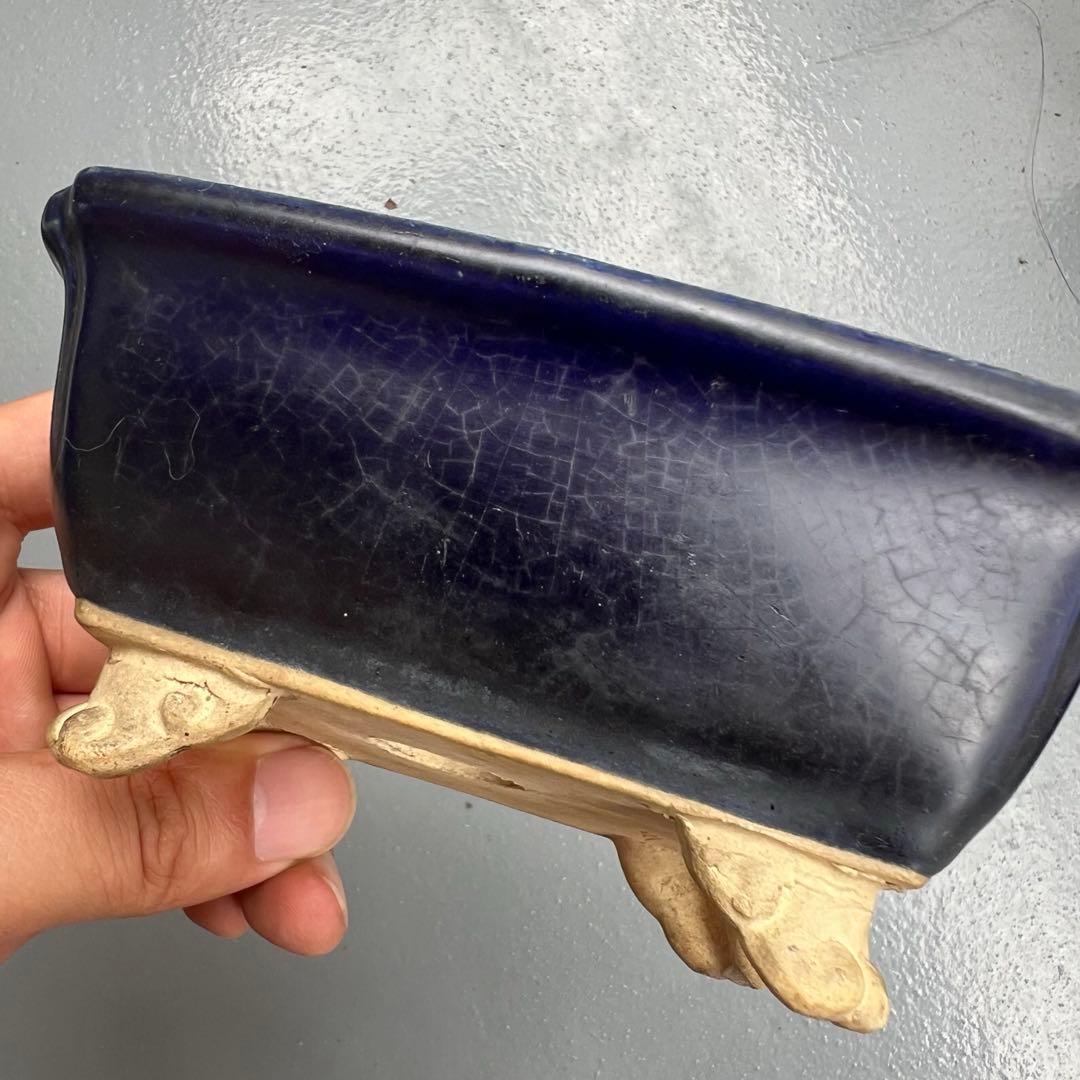 550.琉璃釉隅角雲足長方 古鉢 盆栽鉢 植木鉢 12.5*9.8*5.2cm