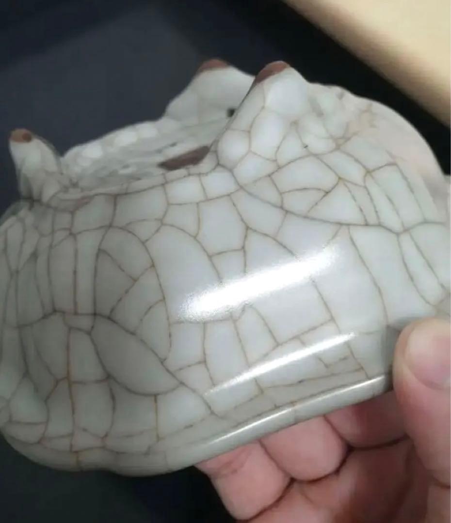 No.8宋時代 官窯 六角盤 「 官」在銘、骨董品 文宝庫C Y蔵品。