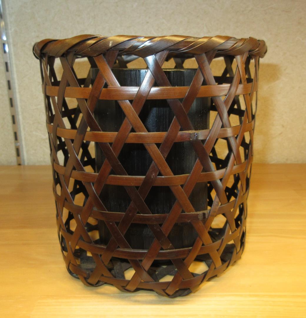 送料込【逢絢亭】茶道具 背負籠 染竹 上塗竹入子 竹泉作 木製 紙箱入り