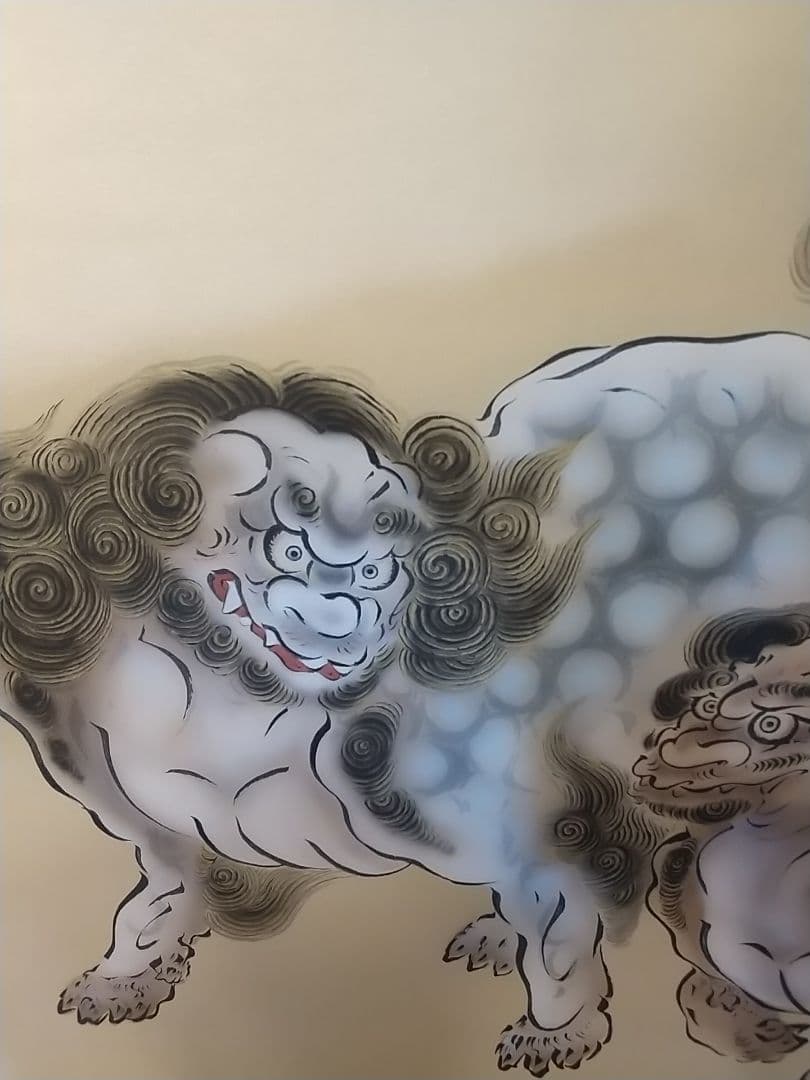 掛け軸 唐獅子図 一鳳 超大幅