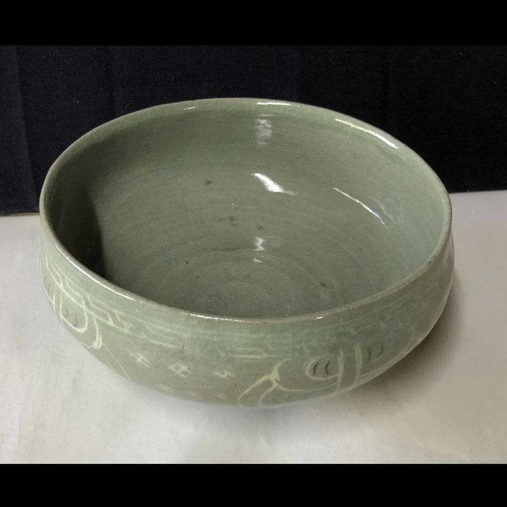 e1382 柳海剛 共箱 高麗青磁茶碗 柳根瀅 韓国人間文化財 茶道具