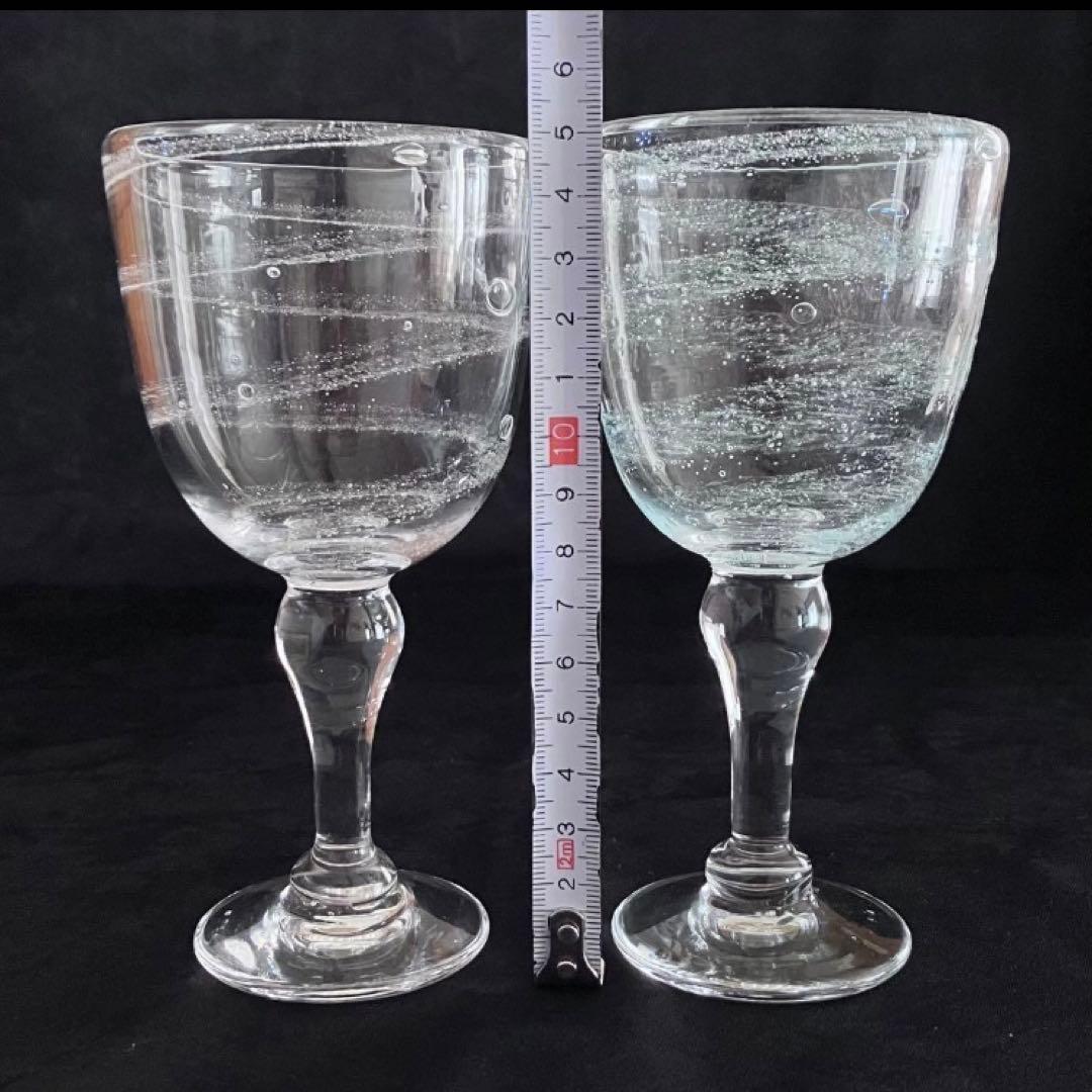 作家もの　吹きガラス　宙吹きガラス　足つきグラス