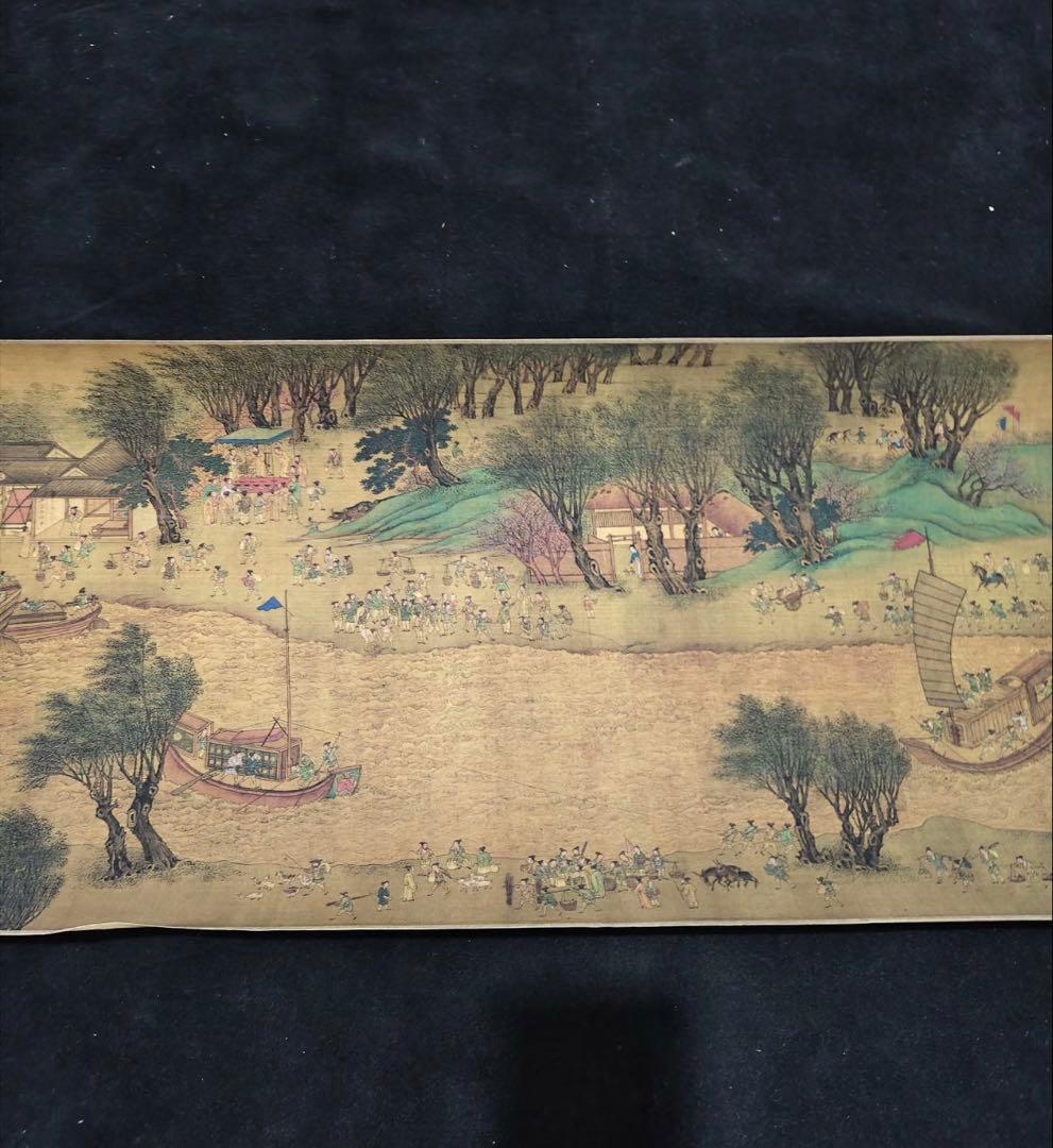 【希少・防伪小巻】仇英《清明上河図》超長巻246cm｜明代名画｜宣紙｜掛け軸