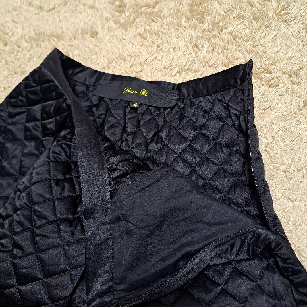 DRAWER　ドゥロワー　キルティング　スカート　黒　ブラック
