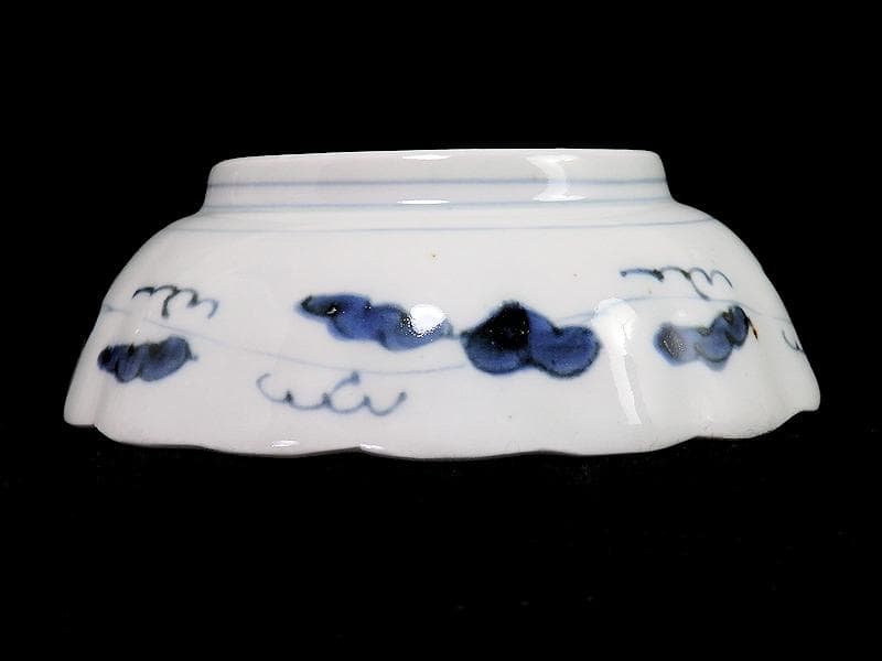 古伊万里　染付　丸紋　月に笹の図　膾皿　2客　江戸期　D810AS-BLb