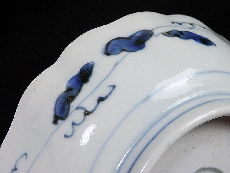 古伊万里　染付　丸紋　月に笹の図　膾皿　2客　江戸期　D810AS-BLb