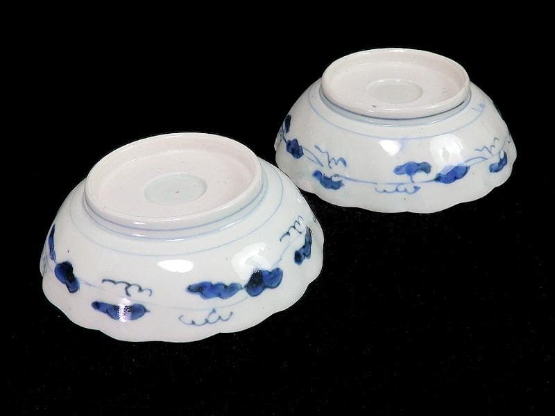 古伊万里　染付　丸紋　月に笹の図　膾皿　2客　江戸期　D810AS-BLb