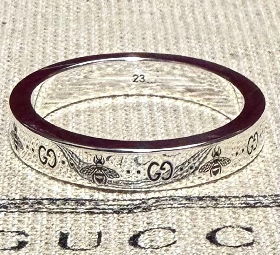 新品 GUCCI GG＆ビー エングレービング スリム リング 23号 4mm