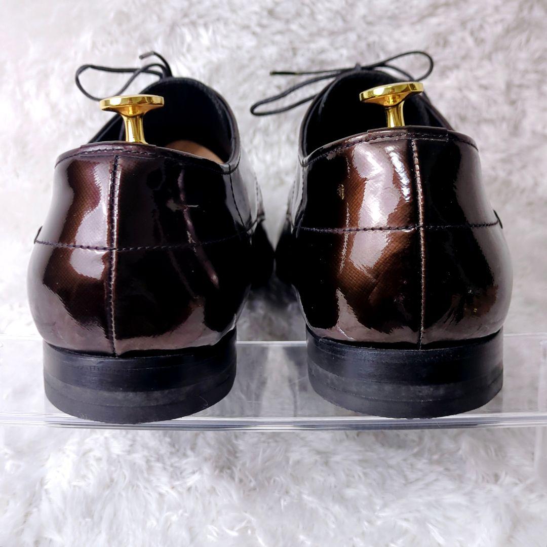 美品 ヒューゴボス ビジネスシューズ ドレスシューズ エナメル メンズ ブラウン