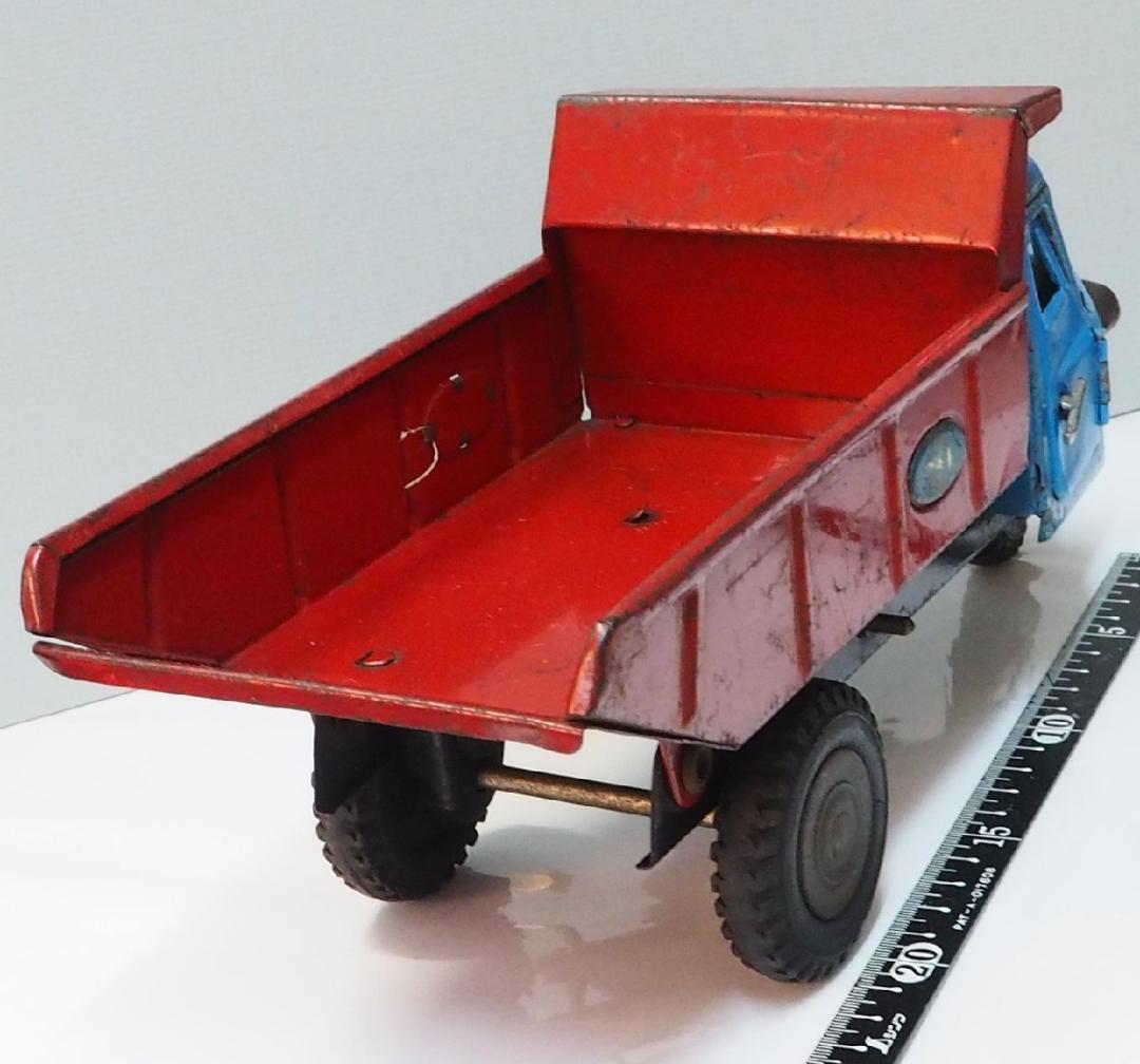 マルサン【ジャイアント三輪ダンプ トラック 水色/赤】ブリキ自動車TIN【箱無】