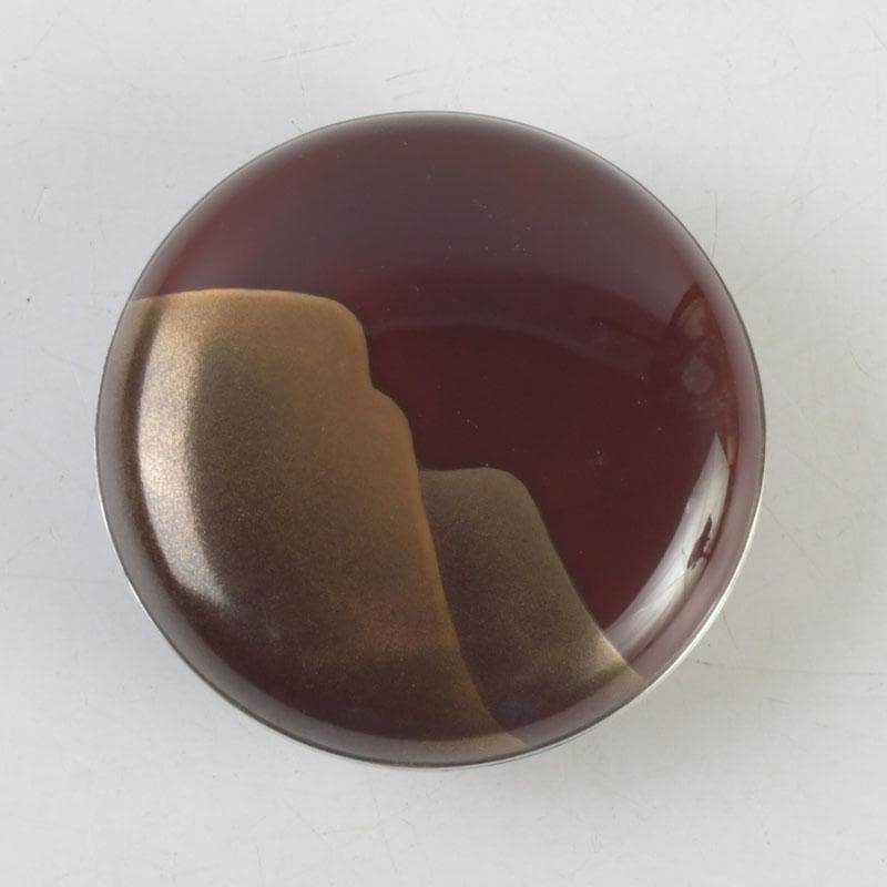 茶道具　山中塗師　新谷清　漆峰作　遠山蒔絵　錫縁　香合　共箱　V　9253