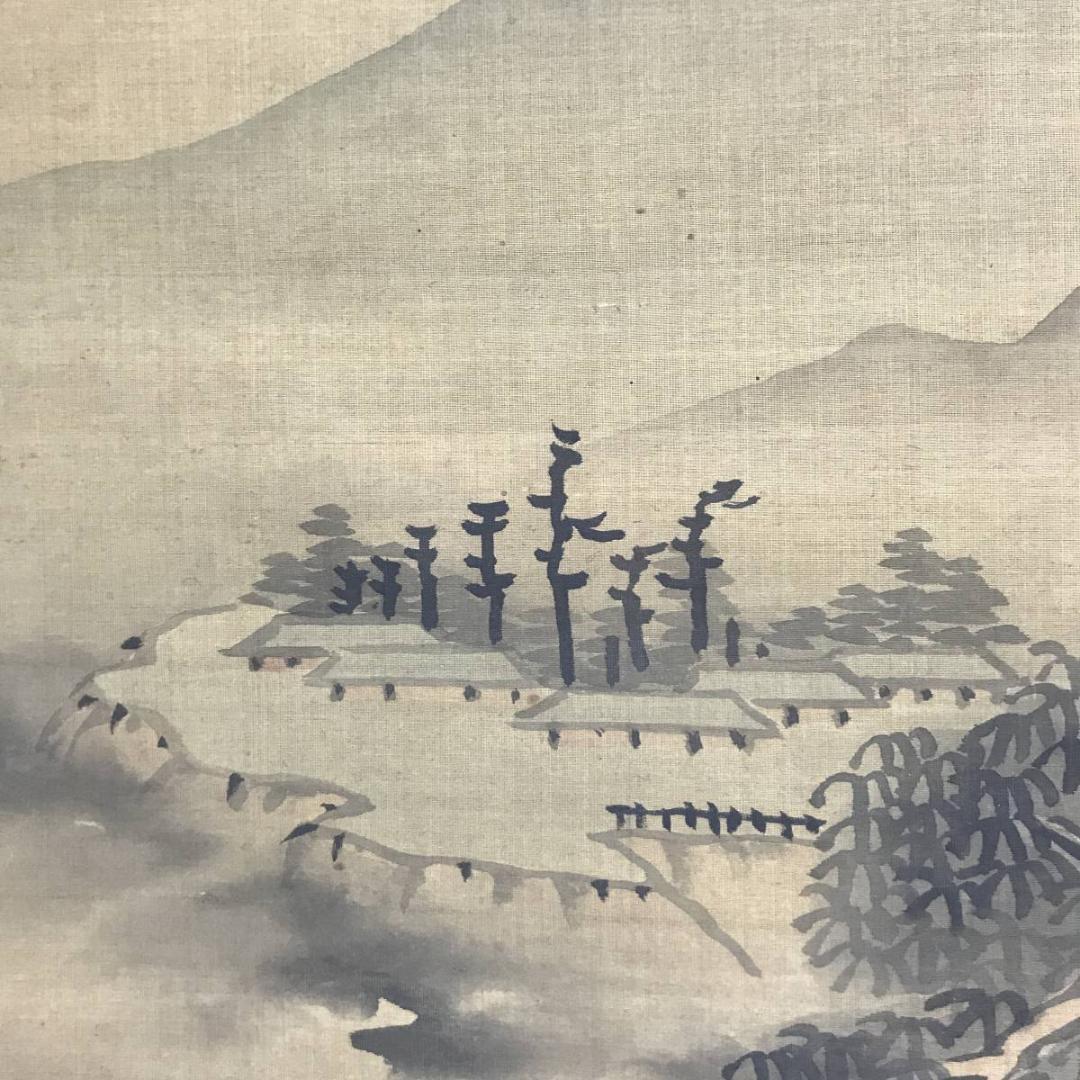 【真作】亀田鵬斎/瀧山村図/山水図/江戸後期/掛軸/名家伝来/AC-178