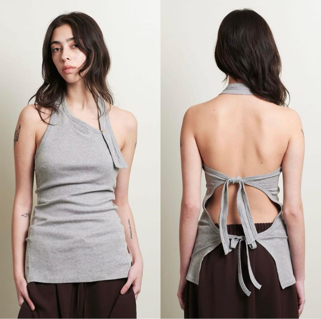 ATTISESSION インナーパット付き バックタイ ホルターネックトップス