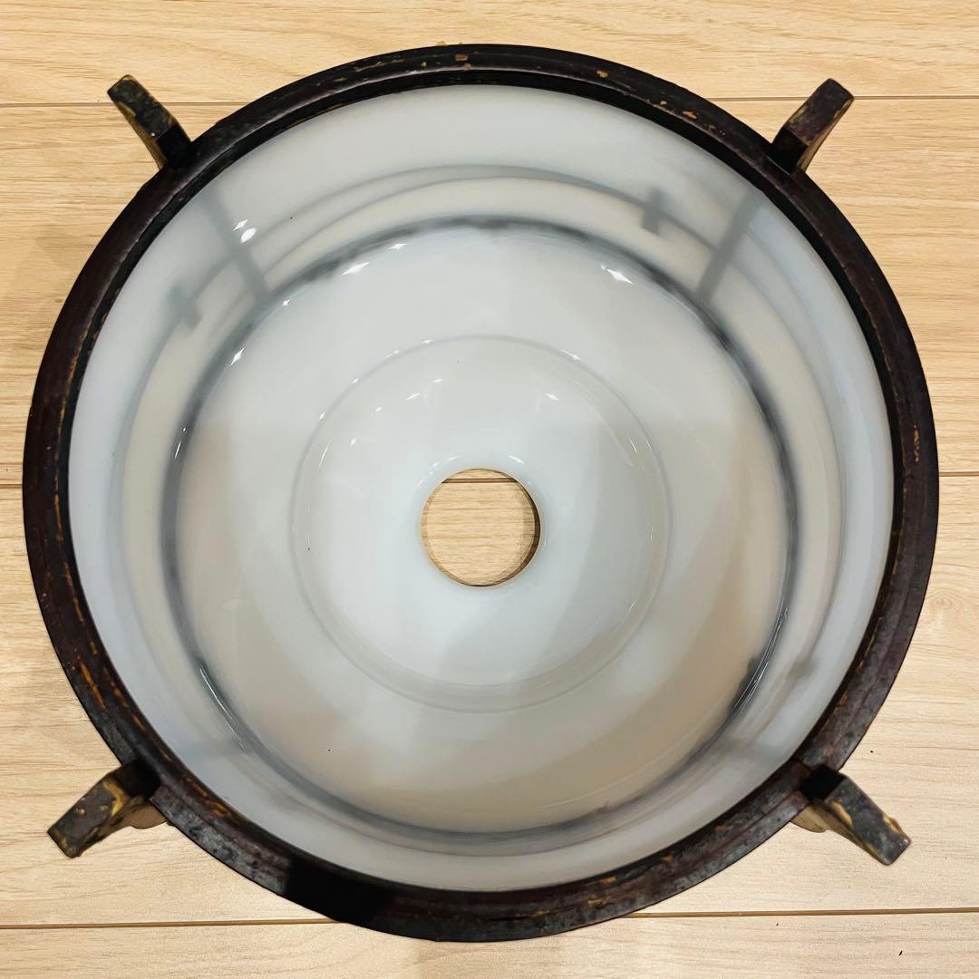 昭和レトロ 木飾枠 乳白ガラス ミルクガラス ペンダントライト 電笠 電傘 乳白