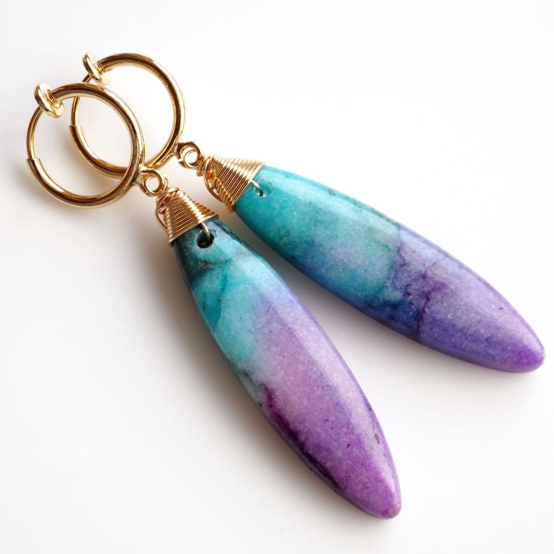 【はくとん( 'ω')ŧ‹\"ŧ‹\"】アクアマリンカルセドニーイヤリング