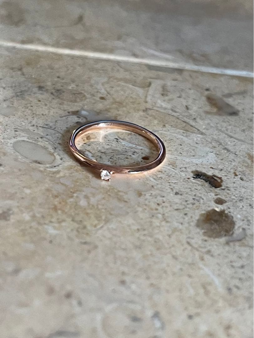 【agete】アガット K10PG ピンクゴールド 一粒ダイヤリング 4号