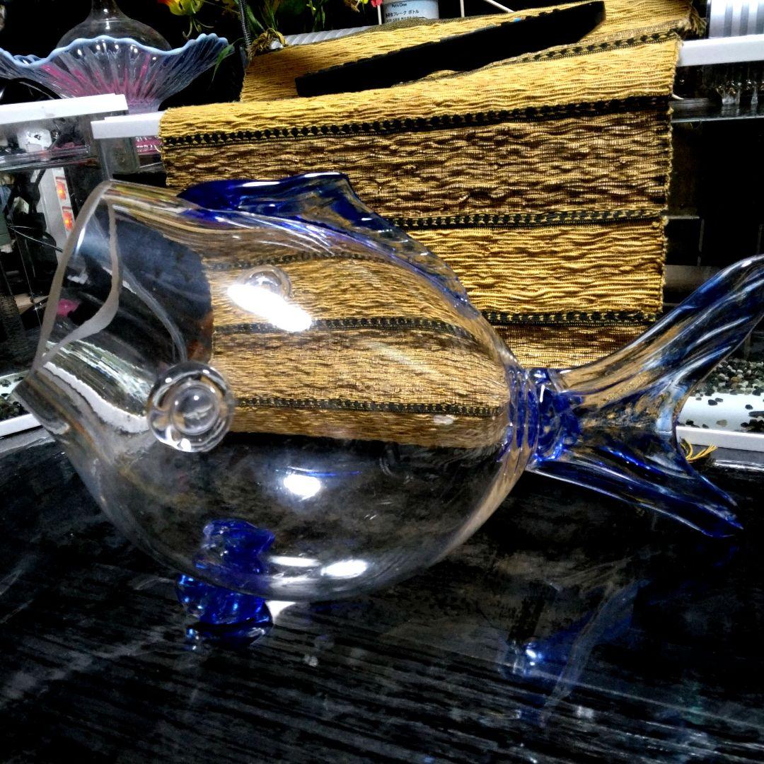 魚型ガラス容器 ＊透明 青色尾びれ