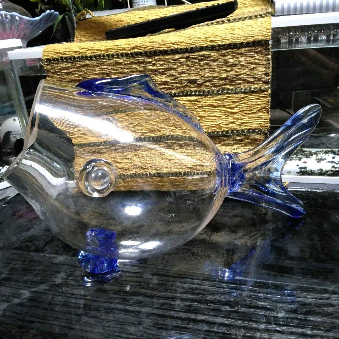 魚型ガラス容器 ＊透明 青色尾びれ