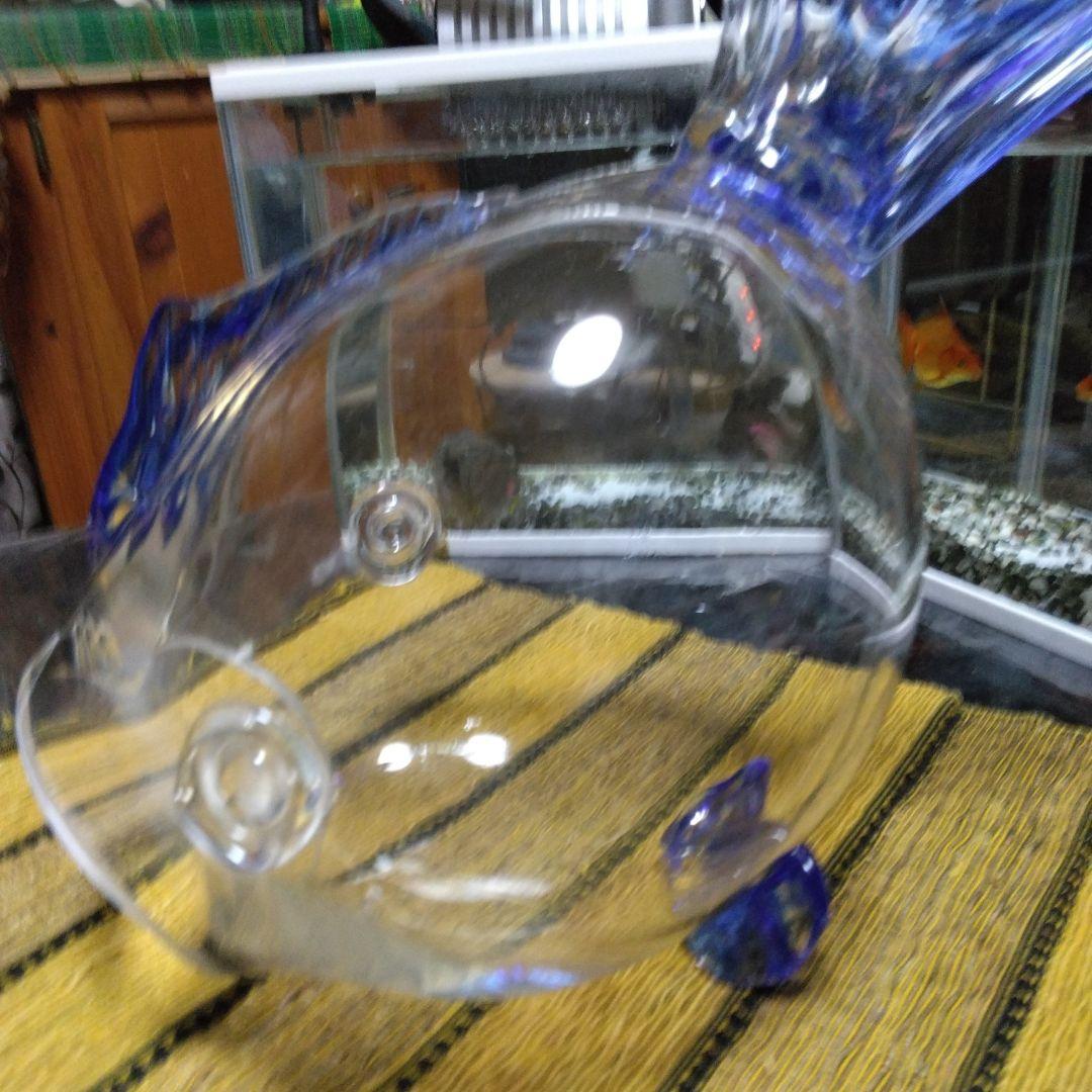 魚型ガラス容器 ＊透明 青色尾びれ