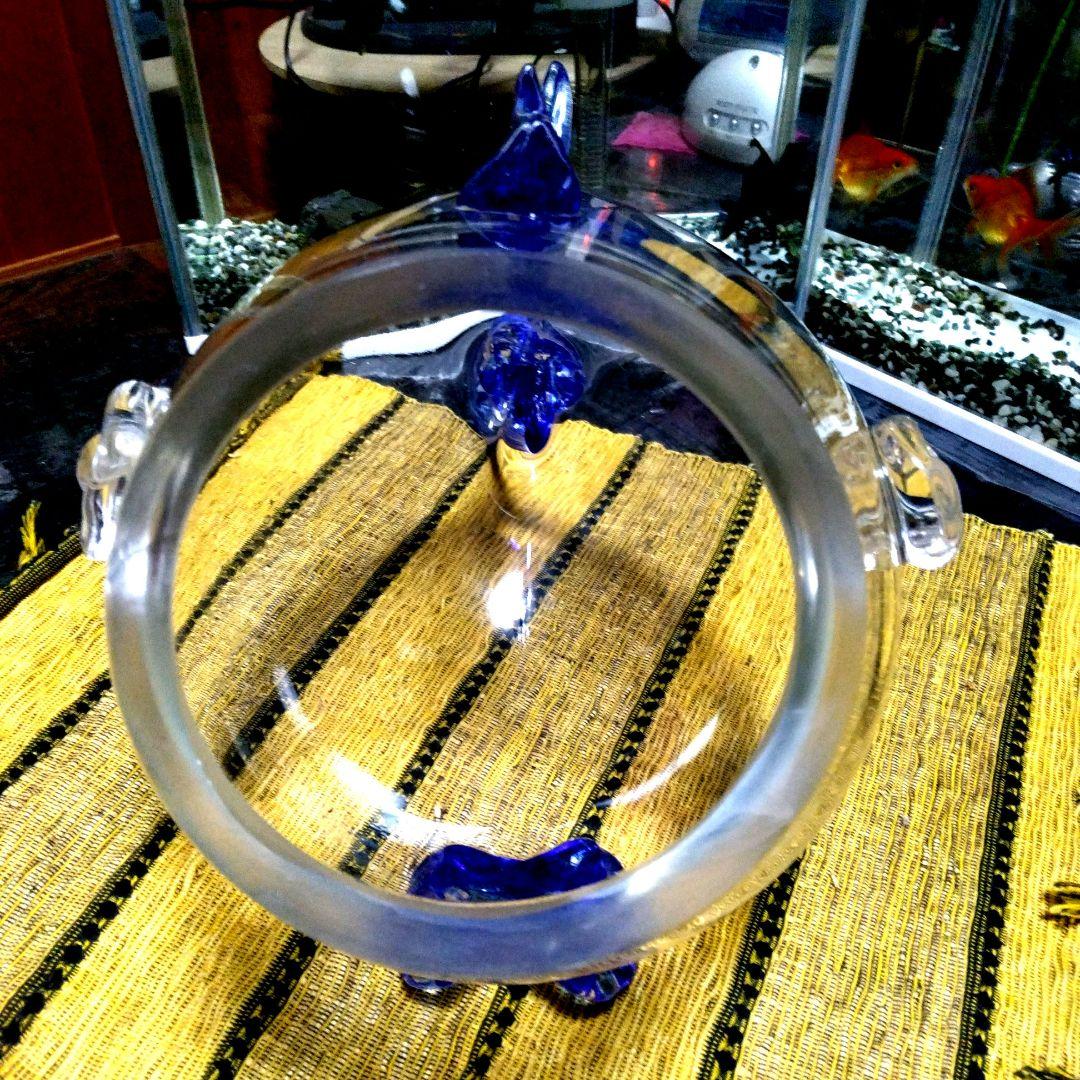 魚型ガラス容器 ＊透明 青色尾びれ