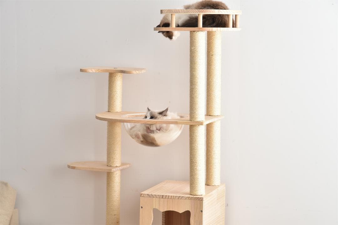 キャットタワー 透明宇宙船 頑丈 据え置き おしゃれ キャットタワー 木製