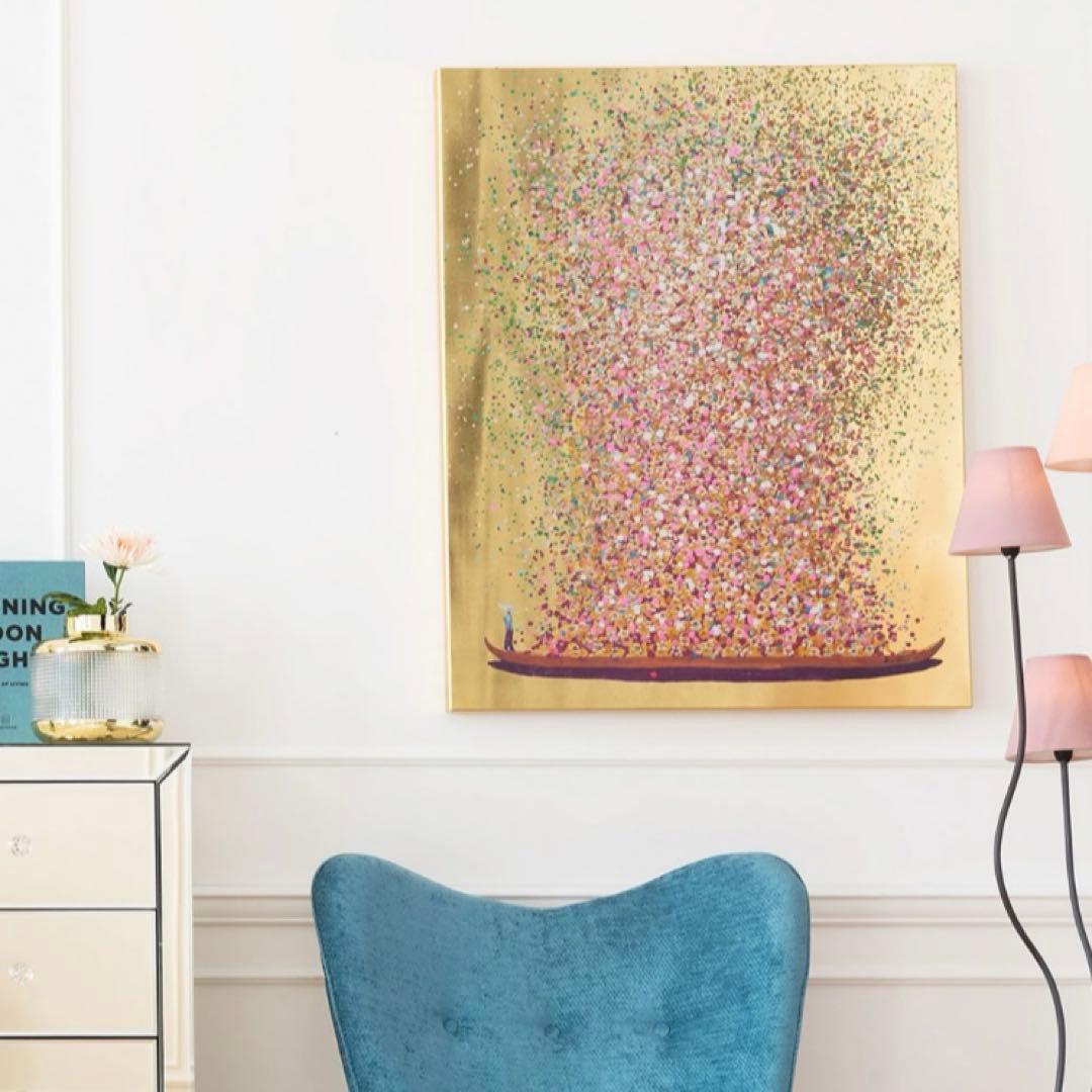 KARE フラワーボート ゴールドピンク 100x80cm タッチドピクチャー