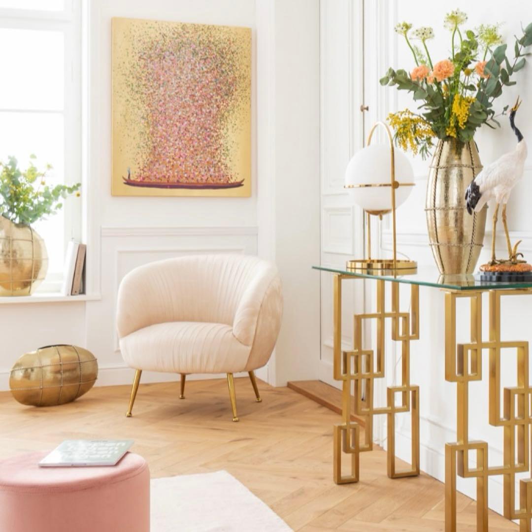 KARE フラワーボート ゴールドピンク 100x80cm タッチドピクチャー