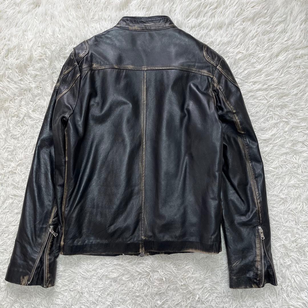 ダニエレ アレッサンドリーニ レザージャケットLシングルライダース　ダメージ加工