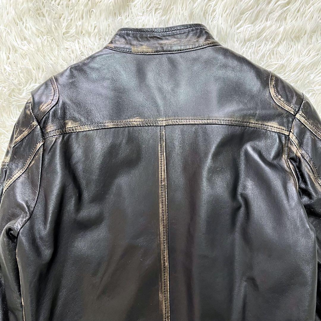 ダニエレ アレッサンドリーニ レザージャケットLシングルライダース　ダメージ加工