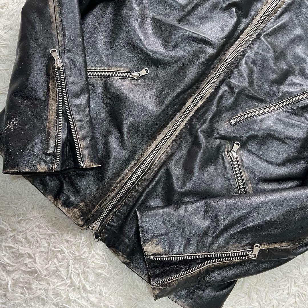 ダニエレ アレッサンドリーニ レザージャケットLシングルライダース　ダメージ加工