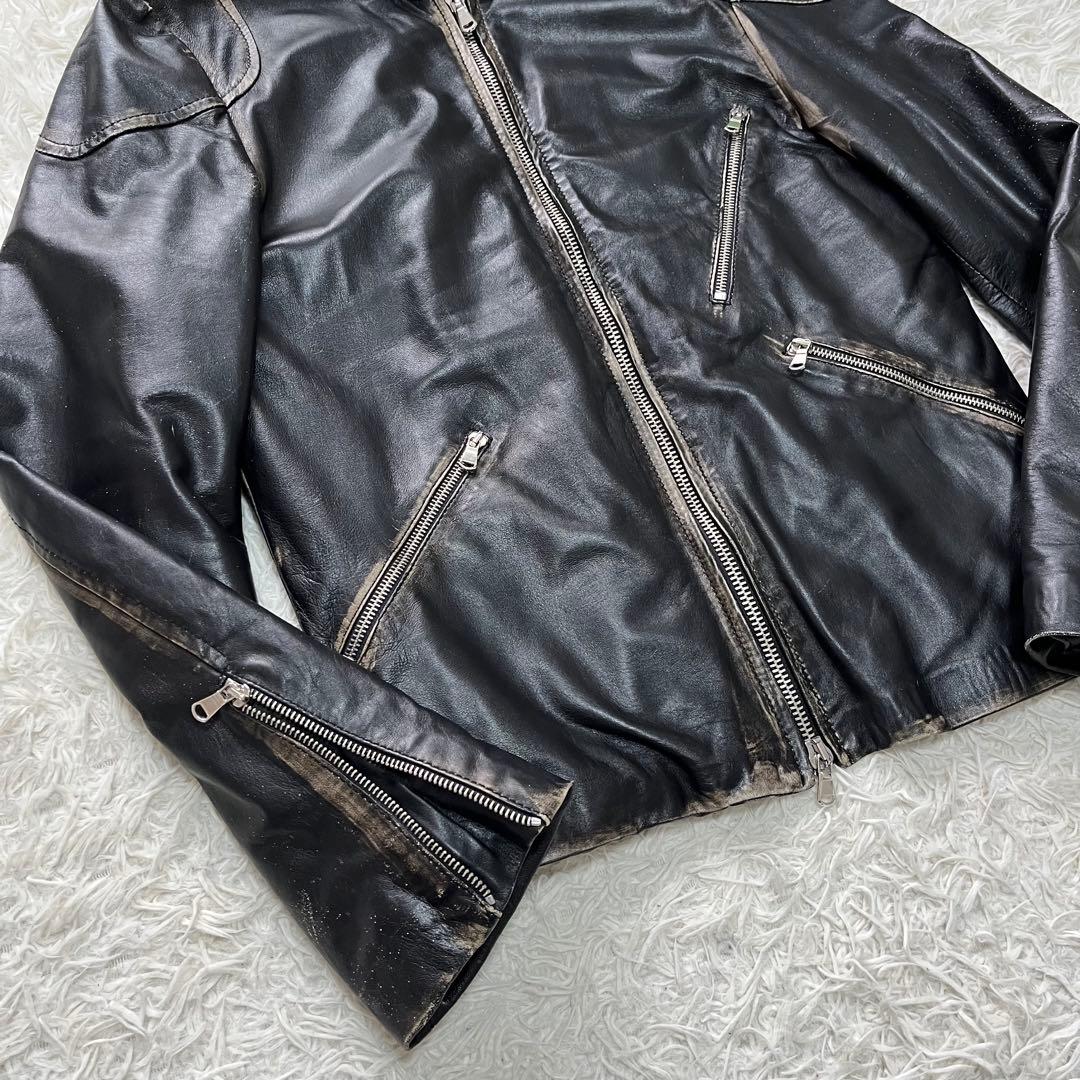 ダニエレ アレッサンドリーニ レザージャケットLシングルライダース　ダメージ加工