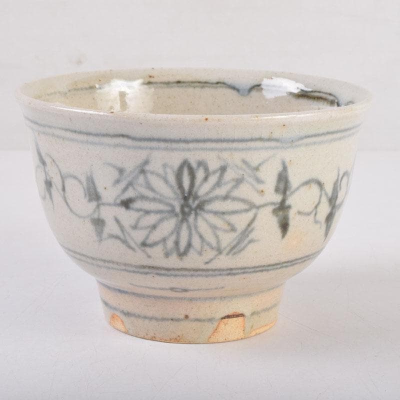 茶道具　八幡窯造　安南染付　花草文　茶碗　共箱　C　8403