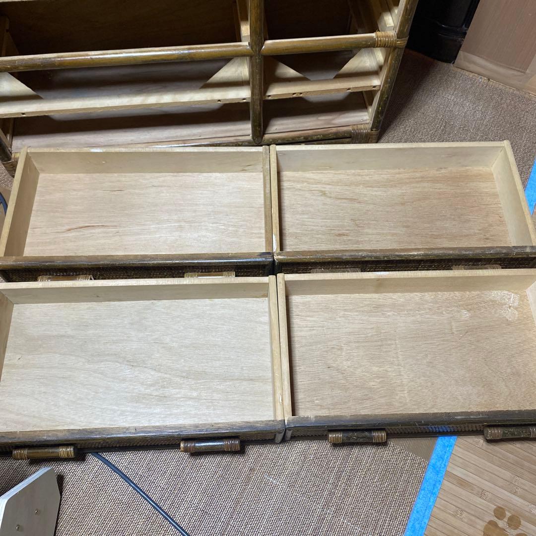 昭和レトロ　アンティーク籐ラタン8杯引き出しタンス ダークブラウン