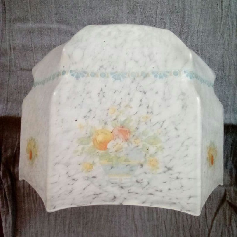 イギリスのガラスシェード 1930年代 マ—ブル模様と花籠