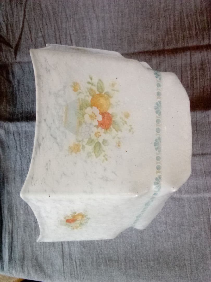 イギリスのガラスシェード 1930年代 マ—ブル模様と花籠