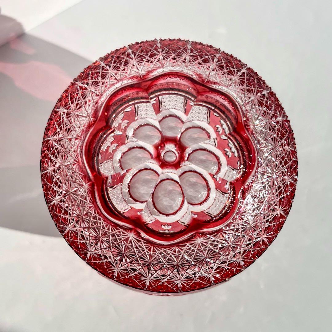 KAGAMI CRYSTAL 伝統工芸士 篠崎清一 江戸切子 【金赤被切子蓋物】