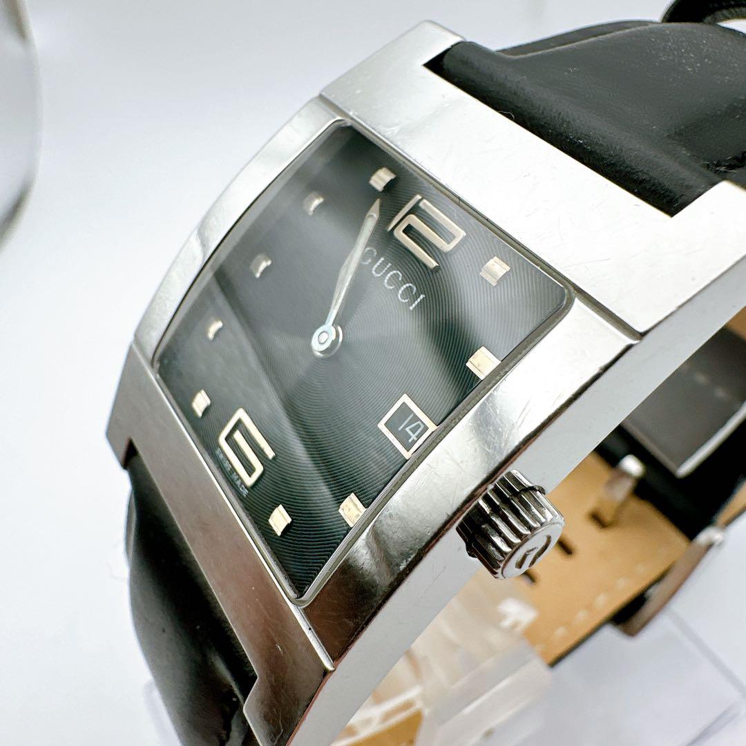 美品 稼動品 GUCCI グッチ メンズ腕時計 スクエア 黒字盤 7700M