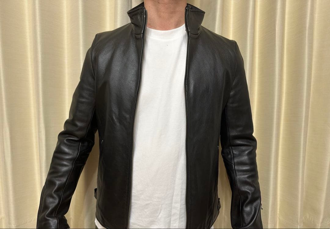 ナノユニバース　黒レザーシングルライダースジャケット