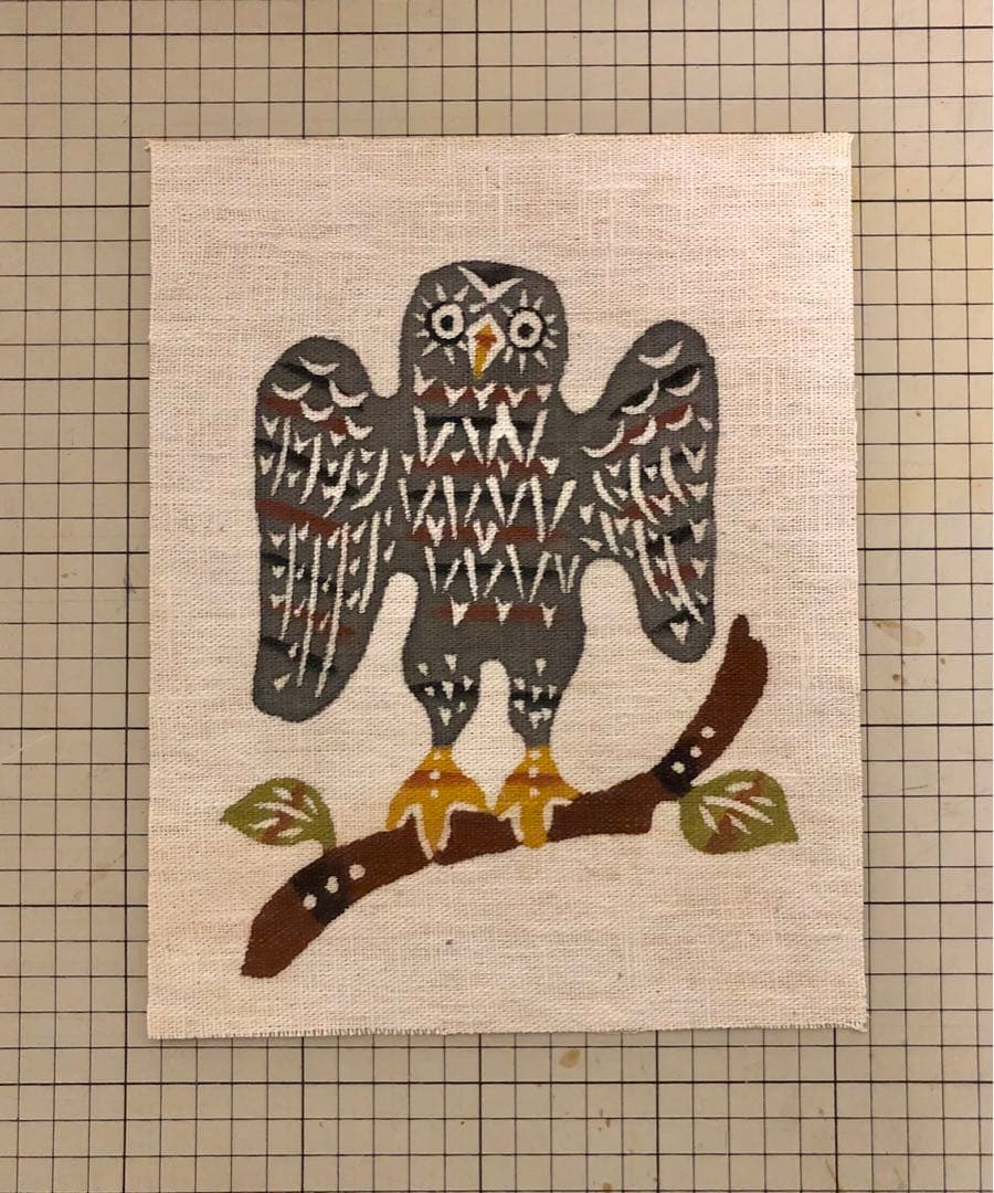 オ*ム様 柚木沙弥郎　染色工芸家　型染絵　フクロウ　額縁付