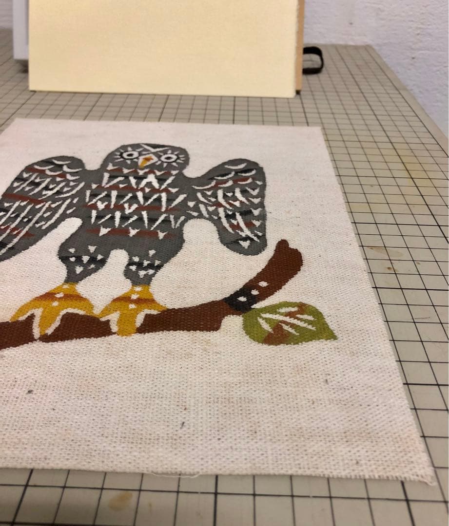 オ*ム様 柚木沙弥郎　染色工芸家　型染絵　フクロウ　額縁付