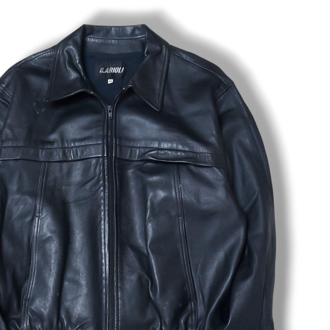 ラムレザー ショート丈ジャケット デザイン ジップブルゾン羊革 A-2 短丈