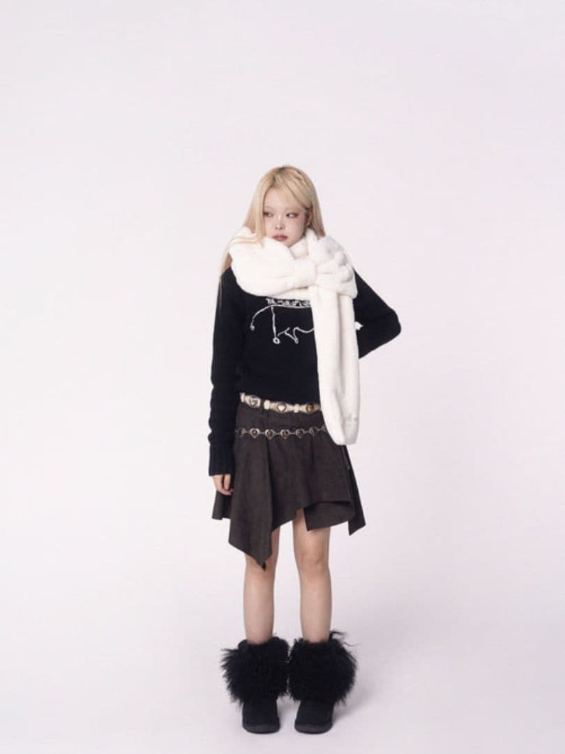 Pincunomaru リボンマフラー ガーリー マフラー 韓国 アパレル